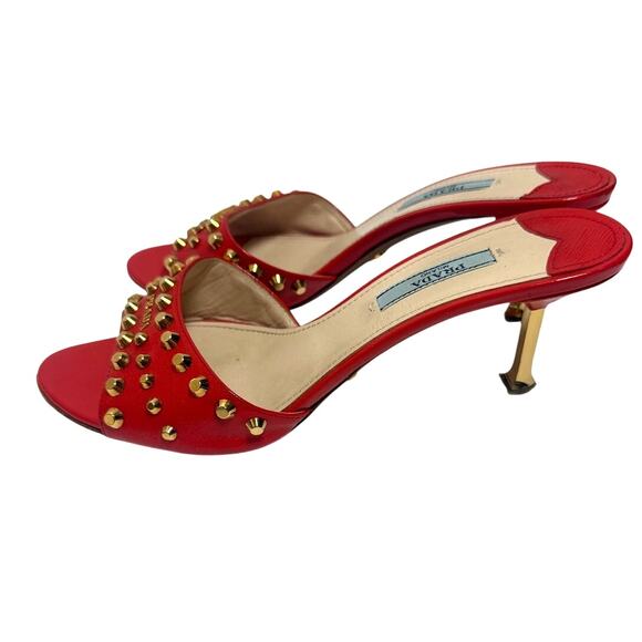 Prada Gold Studded Red Kitten Heels Sz. 37 (US 7) - Picture 2 of 8